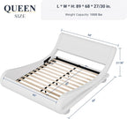 Allewie Queen Size Upholstered Platform Bed Frame with Ergonomic & Adjustable Headboard, Modern Low Profile Sleigh Design - Easy Assembly, No Box Spring Needed, White