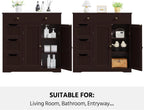 Topeakmart Bathroom Free-Standing Floor Cabinet, Practical Large Storage Cabinet with 4 Drawers and 2 Doors for Kitchen, Entrance Area, Living Room, Adjustable Shelf, Ample Space Espresso