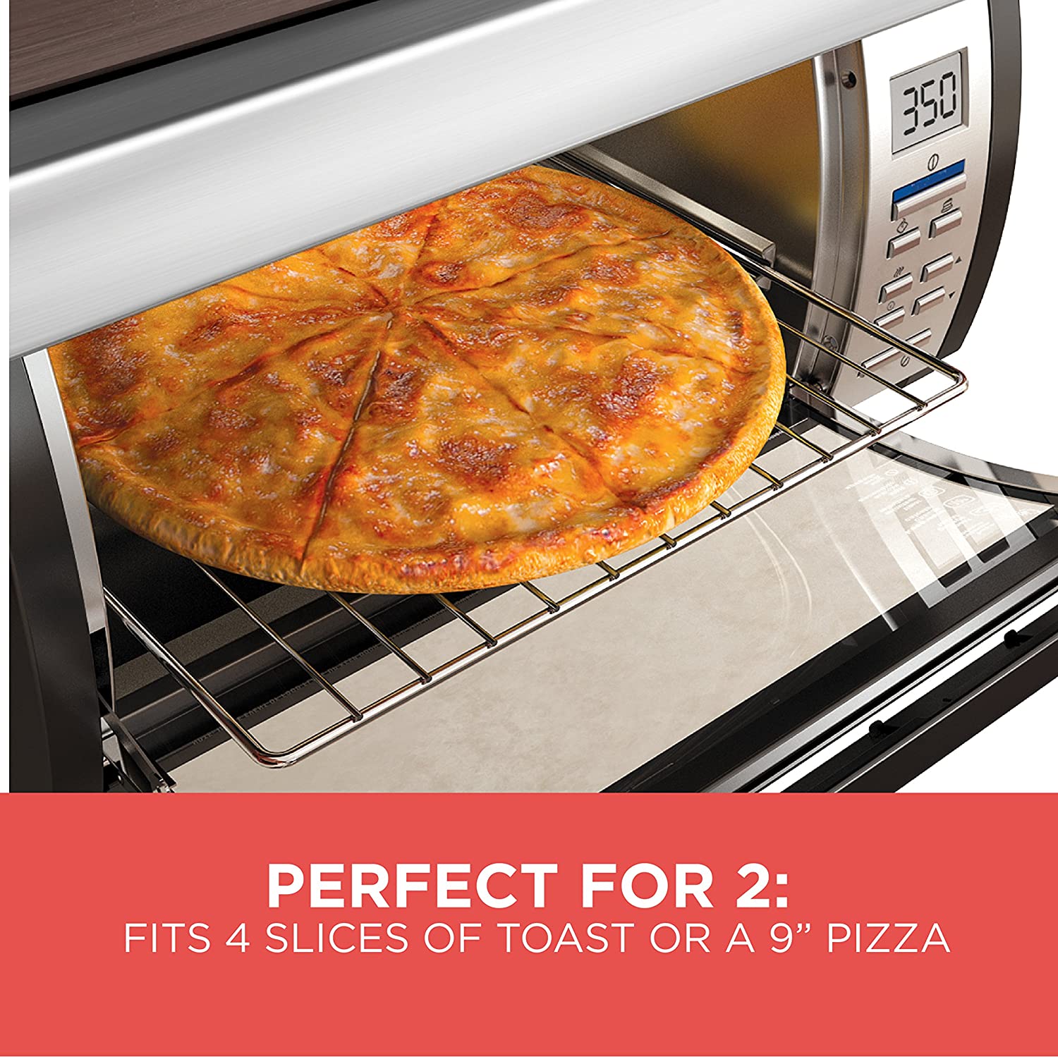 BLACK+DECKER SpaceMaker Under-Counter Toaster Oven, Digital Controls, Black/Stainless Steel, Fits 9测 Pizza, TROS1000D