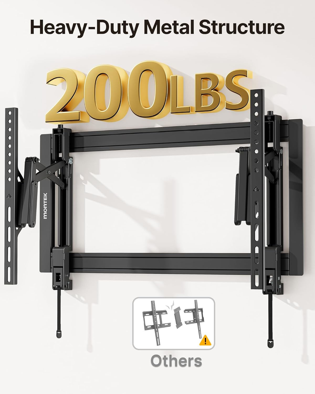 monTEK Heavy Duty Tilting TV Wall Mount Barckt for 37–90" TVs up to 200 lbs – Low Profile, Universal Fit, Tilt & Swivel Adjustment, 6.8" Extension, Fits 16"/18"/24" Studs, Max VESA 600x400mm