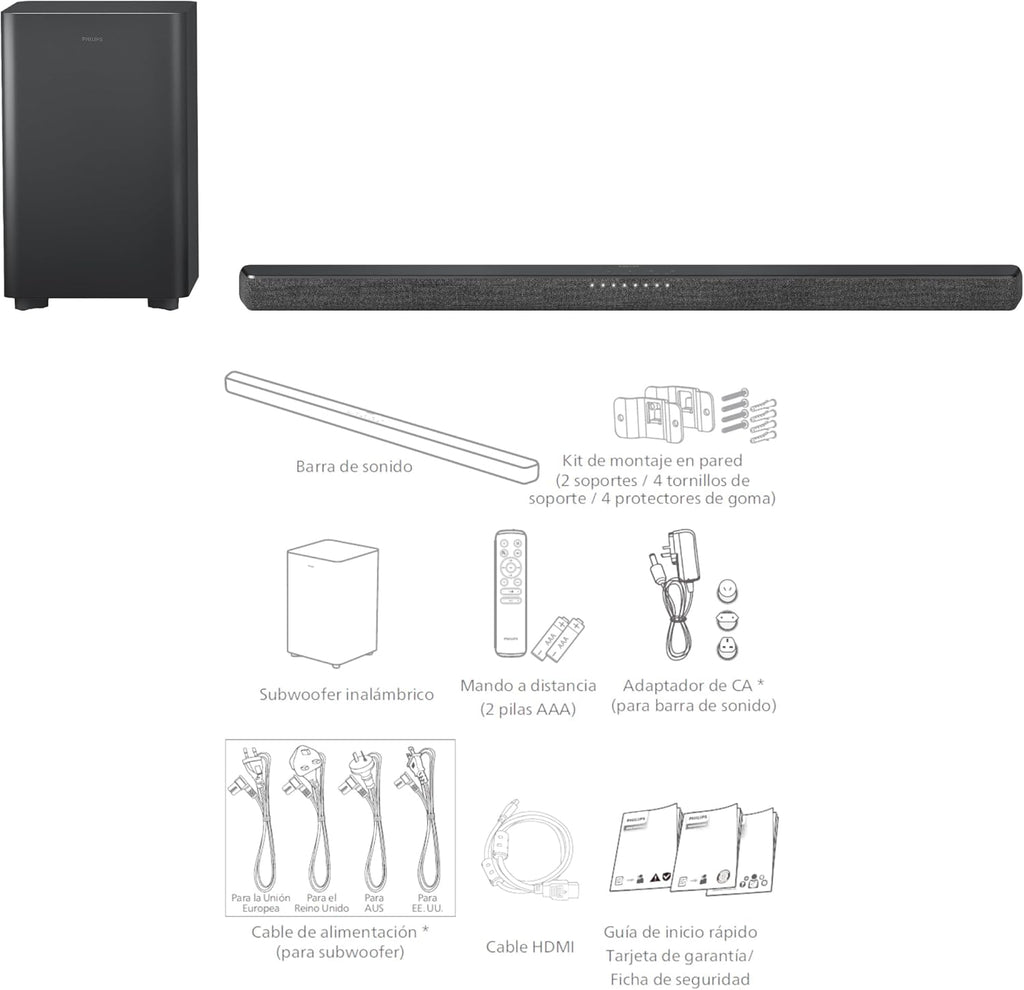 Philips TAB6200 2.1 Channel Soundbar with Wireless Subwoofer - Bluetooth  HDMI eARC  Dolby Atmos  DTS Virtual:X  240W Max Power  Black