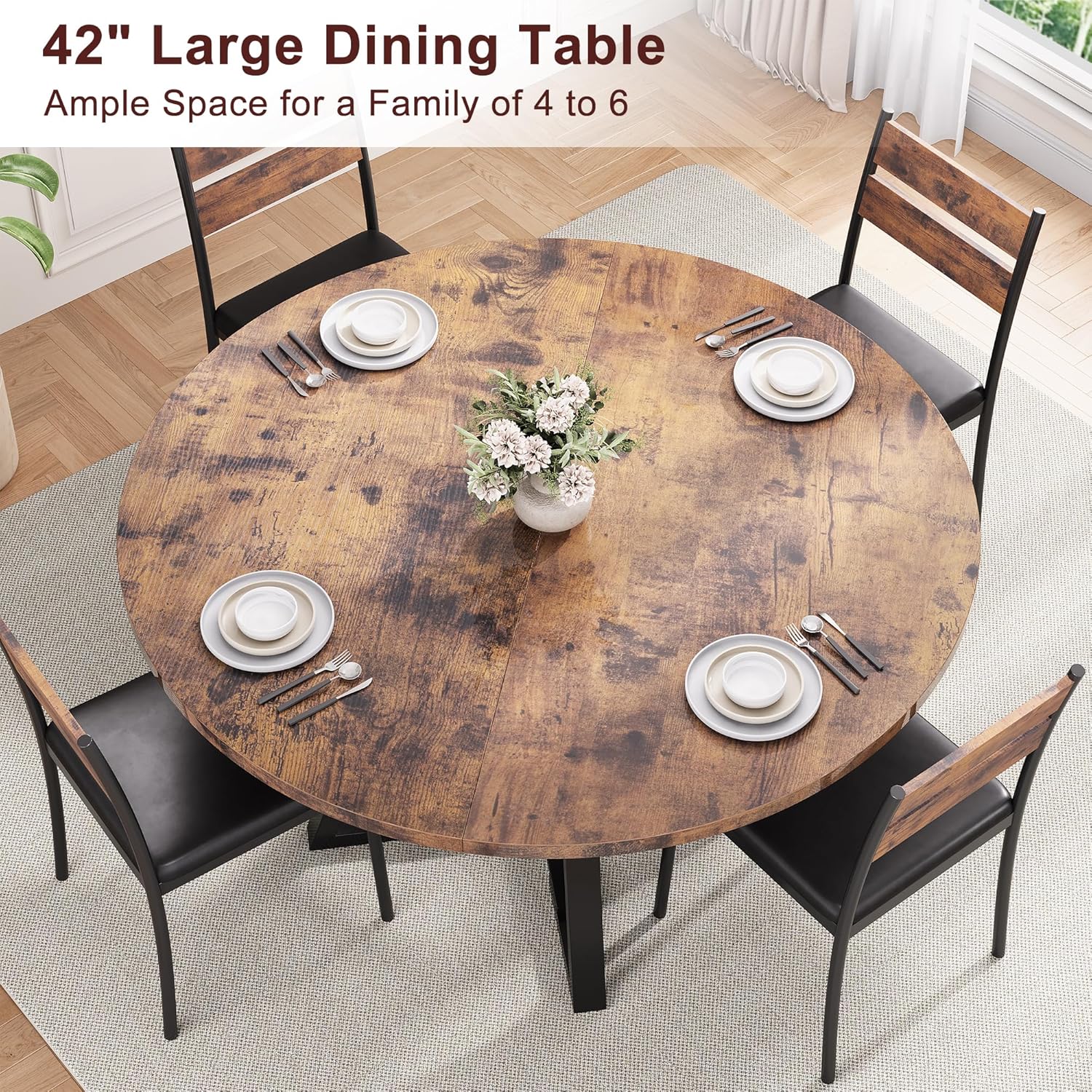 Jocoevol Round Dining Table for 4,Kitchen Dining Room Circle Dinner Pedestal Table,Space Saving Wood Kitchen & Dining Room Furniture (Vintage, 42In)