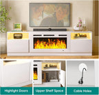MXV 80" Fireplace TV Stand for TVs Up to 90", LED Light Entertainment Center with 36" Electric Fireplace, Modern Wood Texture TV Media Console with Highlight Storage Cabinet, White-White