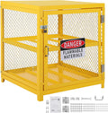 Garvee Horizontal Storage Cabinet Lockable Heavy-Duty for 4 Propane Cylinders 31x30x35 Inch OSHA-Compliant Gas Tank Cage w/Anti-Slip Guardrails, Yellow Powder Coated Steel, 2-Tier Workshop Storage