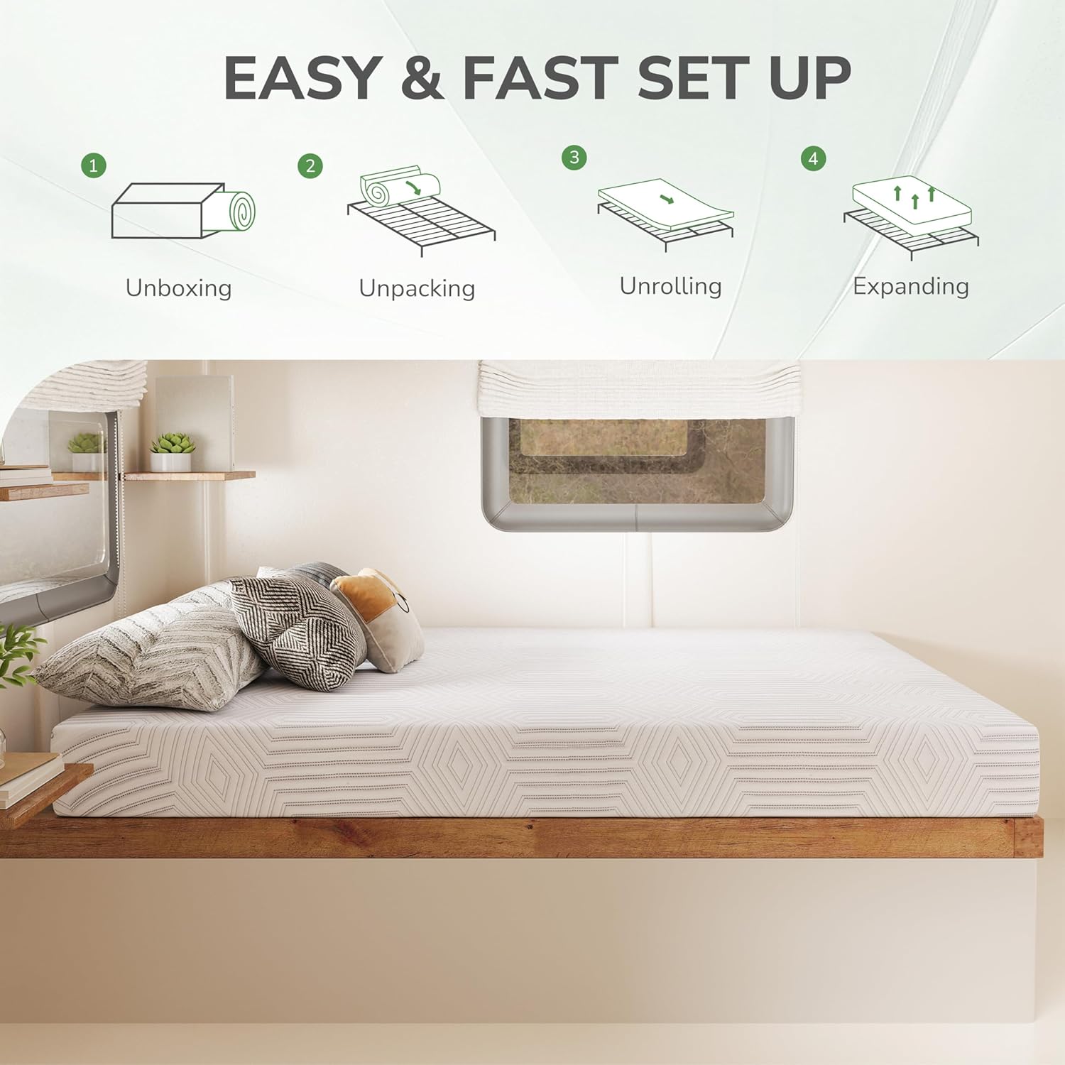 8 Inch RV Short Queen Mattress, Charcoal Gel Memory Foam Mattress, Breathable & Odor-Eliminating, Pressure Relief, Medium Firm, CertiPUR-US Certified, Bed in a Box, 60"x75"