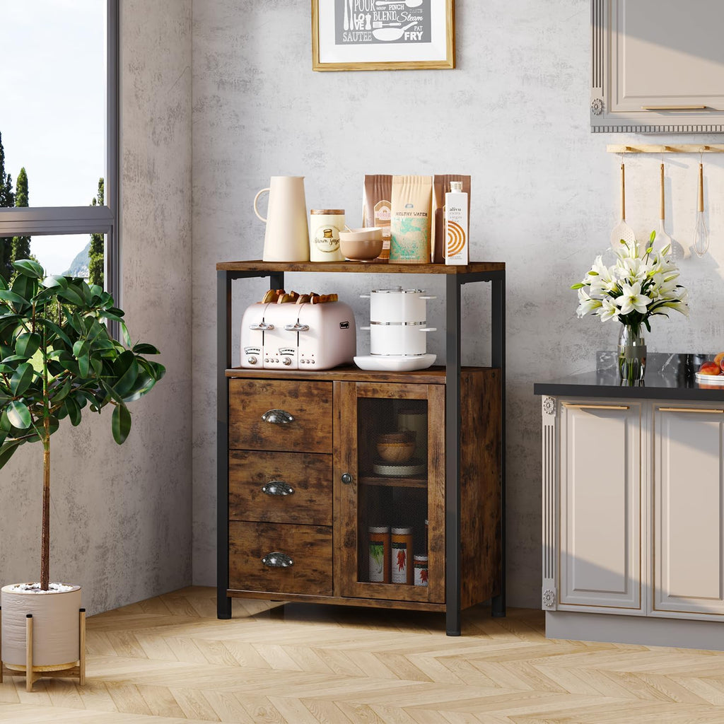 Homeiju Bathroom Floor Storage Cabinet Organizer with 3 Removable Drawers and 1 Door, Industrial Floor Storage Cabinet for Kitchen, Living Room, Bathroom, Home Office