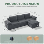 104" Cloud Sectional Couch, Boneless Couches for Living Room, L Shaped Couch with Ottoman, Modular Sectional Sofa with Deep Seat, Modern Boneless Sofa for Living Room, No Assembly (Grey, L-Shaped)