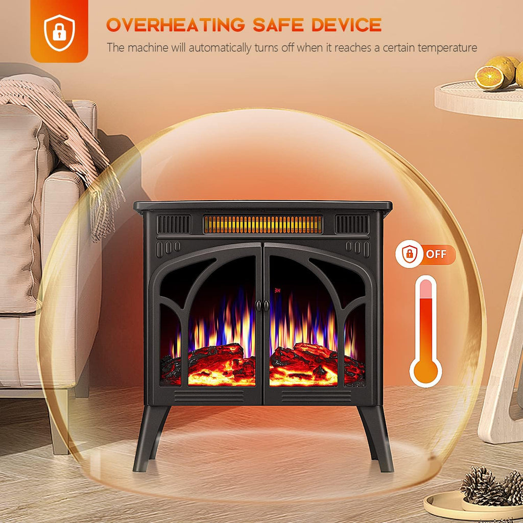 R.W.FLAME Electric Fireplace Heater 25" with Remote Control, Cathedral Stylish, Different Flame Effects and Log Set Colors, Adjustable Brightness and Heating Mode, Overheating Safe Design