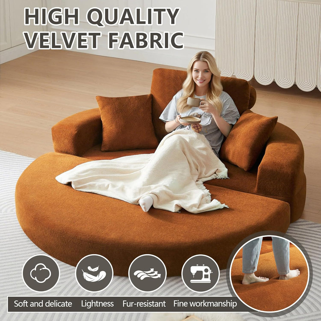 71" Boneless Couch Sofa Bed Oversized Round Couch 2-in-1 Foldable Floor Loveseat Sofa for Living Room and Apartment No Assembly (Orange, 71")