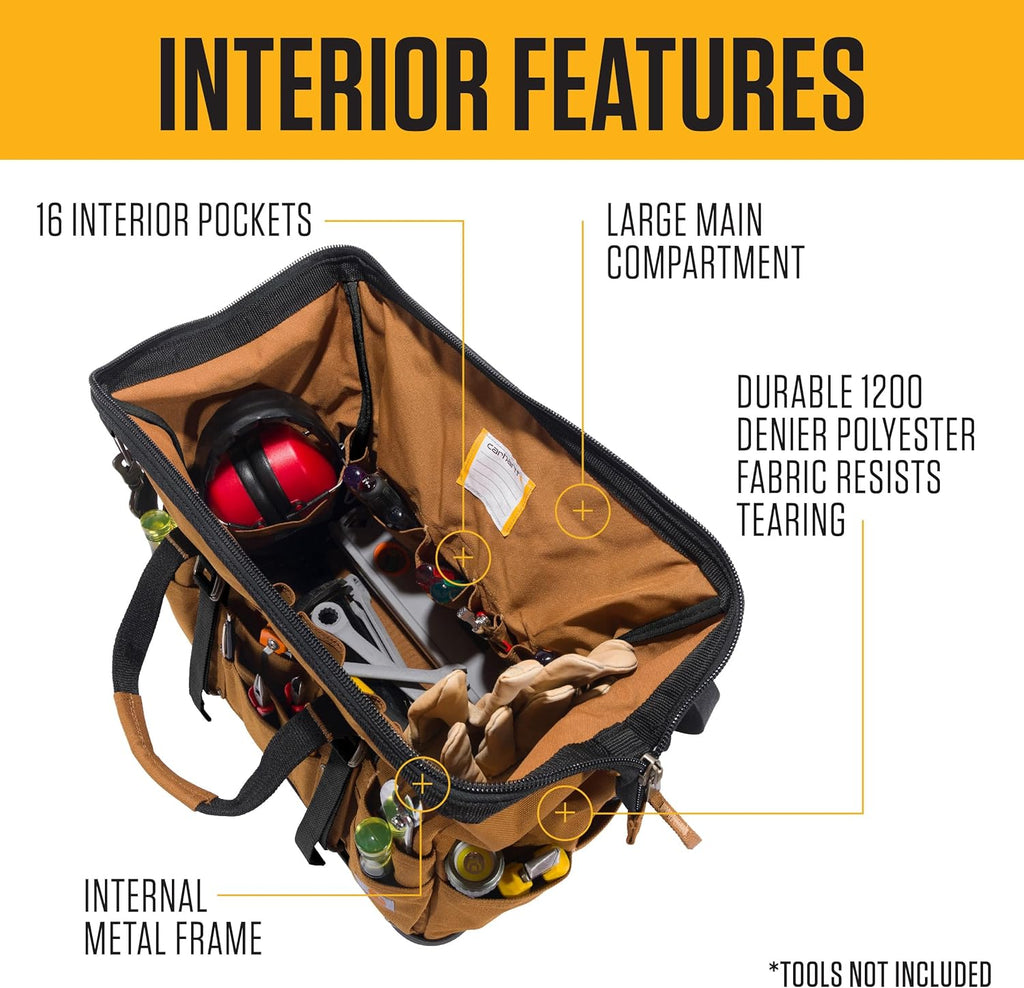 Carhartt Onsite Tool Bag, Durable Water-Resistant, Tool Storage Bag, Heavyweight w/Molded Base, 18-Inch, Carhartt Brown