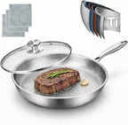 Pure Titanium Hammered Frying Pan with Lid, 10.2 Inch Skillet, No Coating Safe Cookware, Even Heat & Scratch Resistant for Steak, Eggs & Healthy Cooking