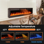 80 inch Ultra-Thin Electric Fireplace Recessed and Wall Mounted with Touch Screen Control Panel/Remote Control- Timer,Realistic 5 Flame - Log & Crystal Hearth Options