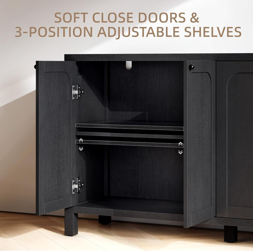 47" Black Sideboard Buffet Cabinet with Storage Modern Credenza with Doors Heavy Duty Wood TV Media Console Table Accent Cabinet for Living Room Hallway Entryway