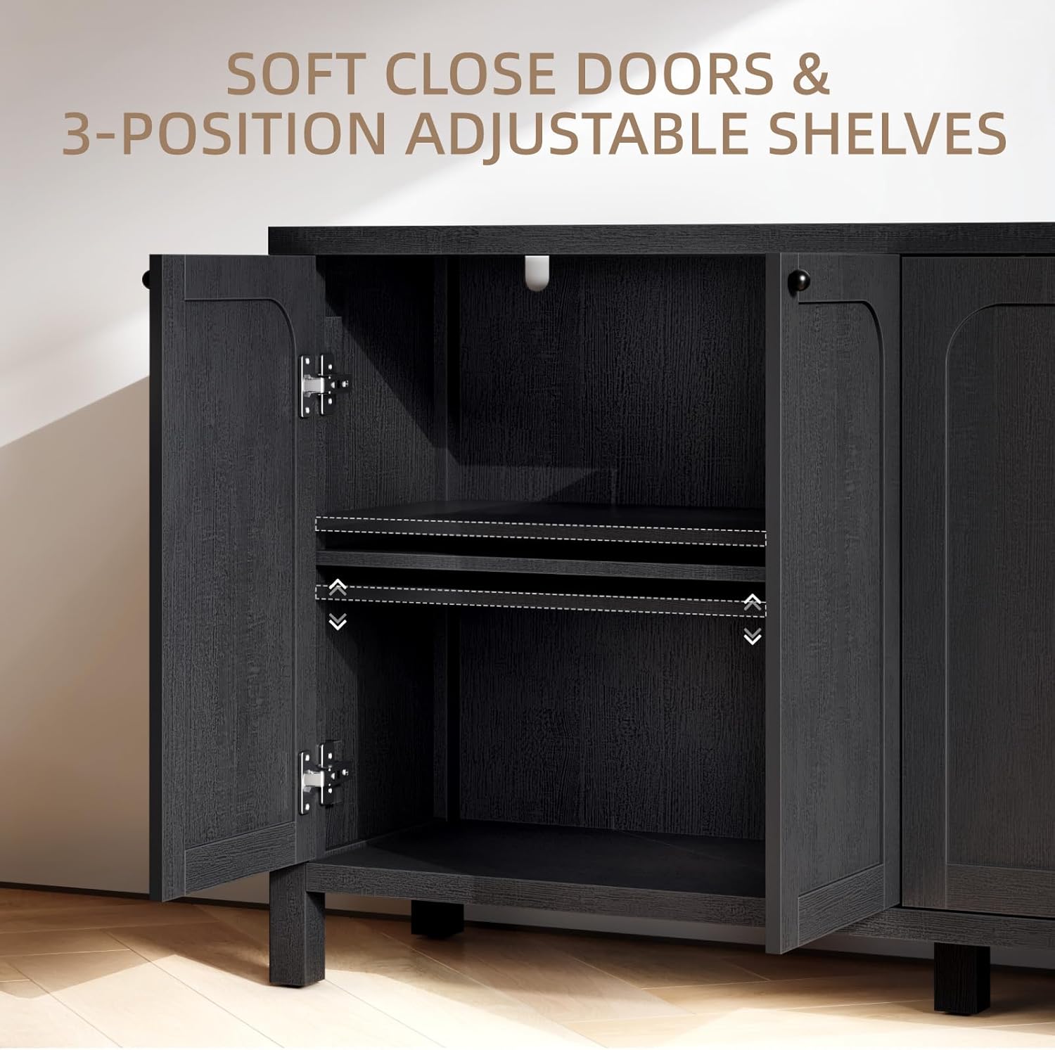 47" Black Sideboard Buffet Cabinet with Storage Modern Credenza with Doors Heavy Duty Wood TV Media Console Table Accent Cabinet for Living Room Hallway Entryway