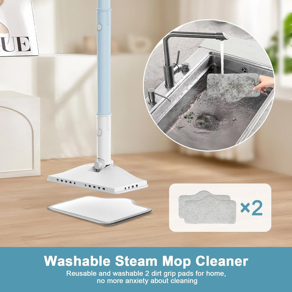 7-in-1 Steam Mop, 1200W Rotated Steam Cleaner for Home, 2 Modes, 400ML Removable Tank, 23FT Power Cord, 2 Pads, Multi-Surface Steamer for Hard Floor, Laminate Floor, Tiles Cleaning (Ocean Blue)