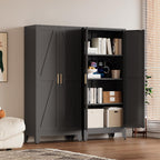 Metal Pantry Cabinet, 61”H Kitchen Pantry Storage Cabinets with 2 Doors & 3 Adjustable Shelves, Black Kitchen Pantries Cabinet, Tall Cabinet with 2 Gold Handles for Dining Room, Living Room