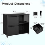 MIIIKO 2 Drawer File Cabinet on Wheels, Metal Filing Cabinets with Shelf, Home Office Mobile File Cabinet with Lock, Printer Stand Storage A4, Letter Size File Folders