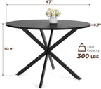 Unovivy 47 Inch Round Dining Table for 4, Space Saving Circle Dining Table with Pedestal Metal Frame, Industrail Modern Round Kitchen Table for Living & Dining Room, Black