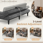 Shintenchi Futon Sofa Bed, Velvet Foldable Couch, Reclining Sleeper with Removable Armrests, Upholstered Loveseat Sofa Couch with Folding Cup Holders for Home, Office, Dark Grey