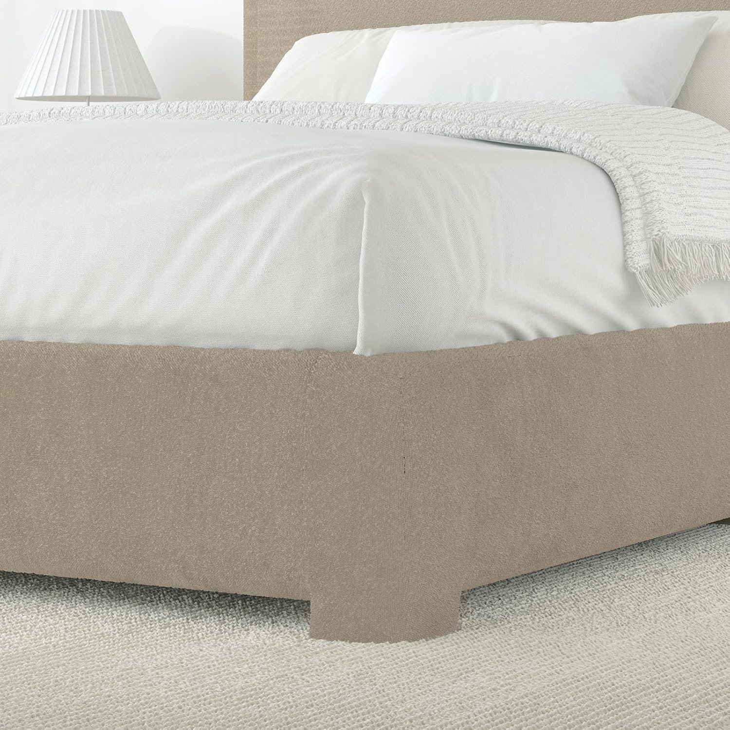 BarnFurin Queen Bed Frame with Headboard, Boucle Upholstered Platform Bed Frame, Luxurious Soft Rounded Corners, No Box Spring Required, Non-Slip and Noise-Free, Easy Assembly, Beige