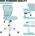 HYLONE Drafting Chair Adjustable Height Tall Office Chairs Standing Desk Chair Rolling Stool Chair Armless Office Drafting Chair Blue