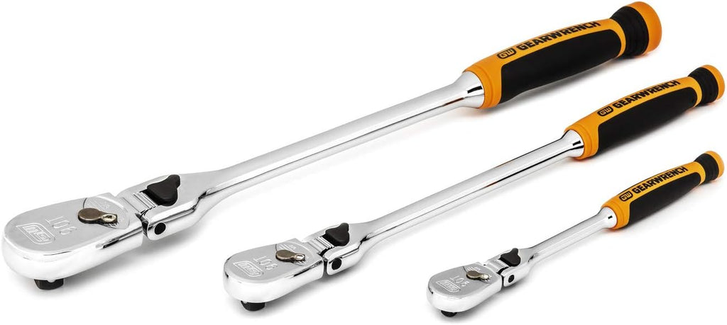 GEARWRENCH 3 Pc. 1/4", 3/8" & 1/2" Drive 90 Tooth Dual Material Locking Flex Head Ratchet Set - 81298T, Multi, One Size