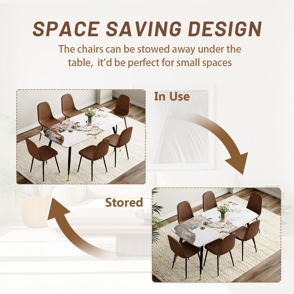 Dinner Table Set for 6, Sintered Stone Kitchen Table Top and Modern Chairs Set of 6 for Kitchen Dining Room