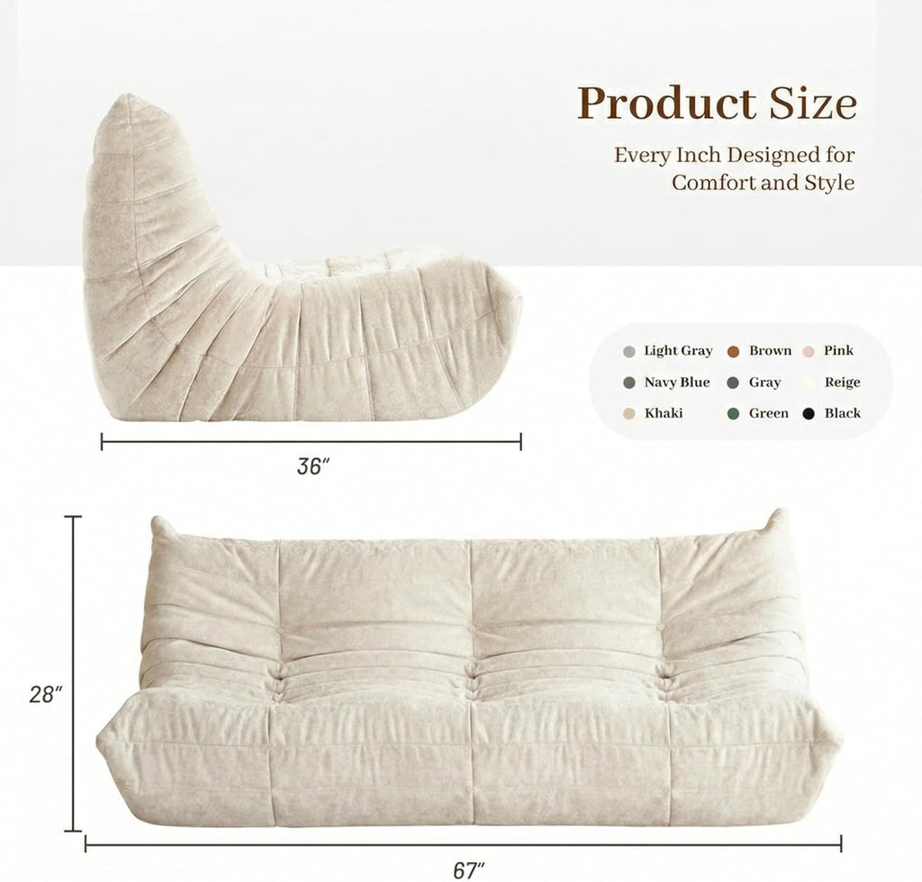 Bean Bag Chair, 3 Seater Fireside Chair, Giant Bean Bag Chairs for Adults, Lazy Large Floor Bean Bag Sofa for Living Room, Bedroom, Dorm, Office(Beige)