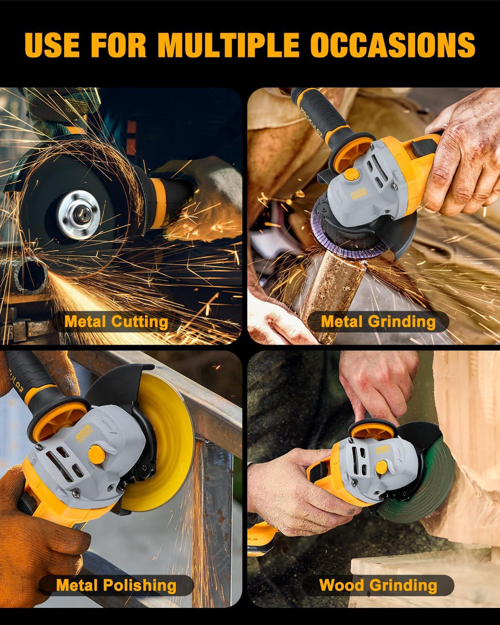 Angle Grinder Cordless 20V Battery,9600 RPM Brushless Power Motor,4-1/2-Inch to 5-Inch,2x4.0 AH Battery Electric Grinder Tool Set, for Cutting,Grinding,Polishing