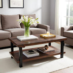 Alaterre Furniture Pomona Living Room 48 Inch Rectangular Solid Wood Coffee Table with Storage Shelf & Metal Legs – Rustic Industrial Farmhouse Large Living Room Table (Rustic Brown)