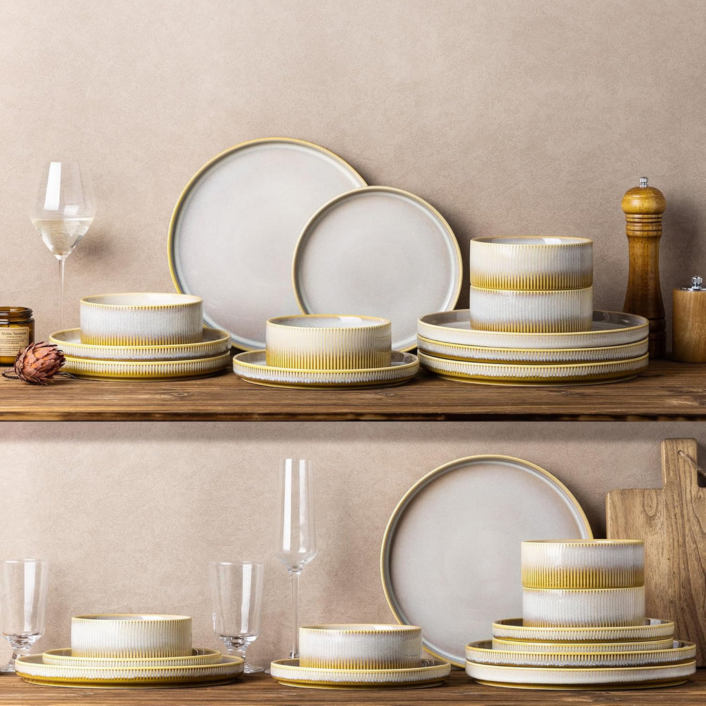 TheTerra Ceramic Dinnerware Sets for 6, 18 Pieces Porcelain Lightweight Plates and Bowls Sets, Scratch Resistant Dish Set, Oven & Microwave & Dishwasher Safe, Autumn Haze