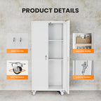DUMOS Tall Metal Garage Storage Cabinet with Wheels and Adjustable Shelves, 72" Rolling Steel Tool Cabinet with 2 Lockable Doors for Garage, Home, Office, Gym, White