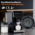 3rd-Gen Espresso Coffee Maker with Milk Frother - Removable Brewer & Grinder, Adjustable Coarseness/Flavor, 3-Level Coffee/Milk Volume, Detachable Milk Tank - Sleek Black Spray Paint for Home Baristas
