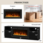 70" Fireplace TV Stand for TVs Up to 80",Entertainment Center with 36” Electric Fireplace and 12 Colors LED Lights,Large TV Console with Storage Cabinet for Living Room,All Black