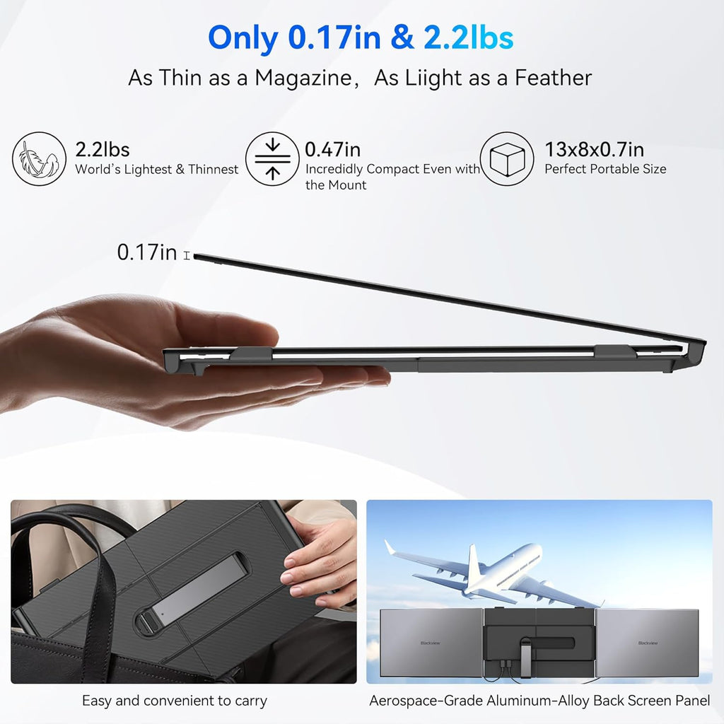 Blackview DCM6 Triple Laptop Screen Extender 14" 1080P FHD IPS Portable External Screen Two Cable USB C Travel for 13-17'' Laptop Plug & Play Compatible with Windows/Mac/Chrome OS and Mobile Devices