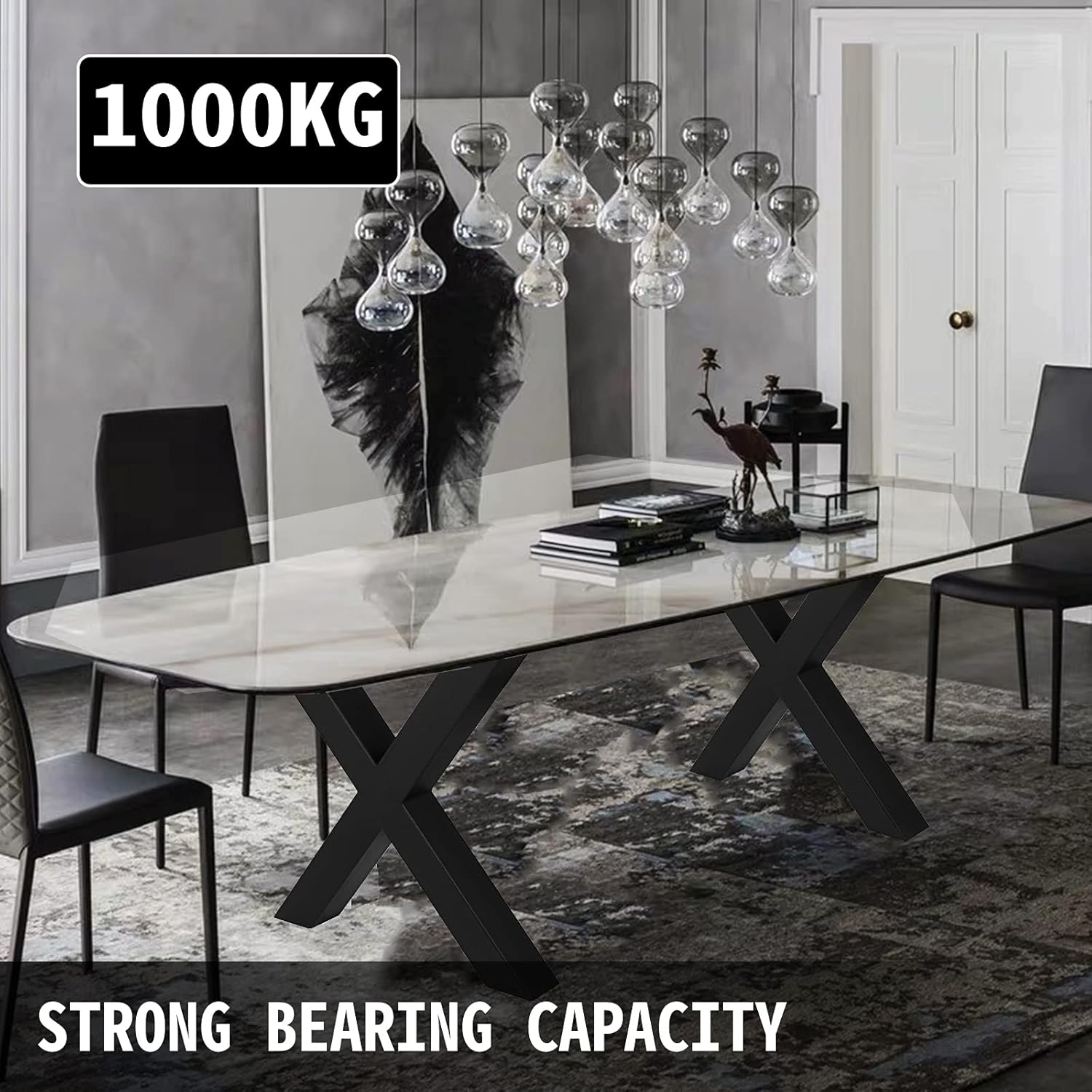 VEVOR Set of 2 Steel Table Legs, 28 Height 31 Wide Dining Table Legs,Heavy Duty 3.1" Square Box Section X Frame Table Legs,28x31x3.1 Inch Black Color Industrial Country Style Metal Dining Legs