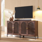 Modern TV Stands for 75 Inch TVs, 61.75‬"W Wood Entertainment Center w/Adjustable Shelves, Mid Century Modern TV Stand w/Arched Fluted Doors, Media Console Cabinet for Living Room, Brown