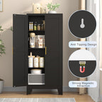 GAIOUS 61.02" Kitchen Pantry Cabinet, Pantry Storage Cabinet with 2 Doors and Adjustable Shelves, Black Food Storage for Kitchen, Living Room, Bedroom and Dining Room (Black) Metal Sideboard