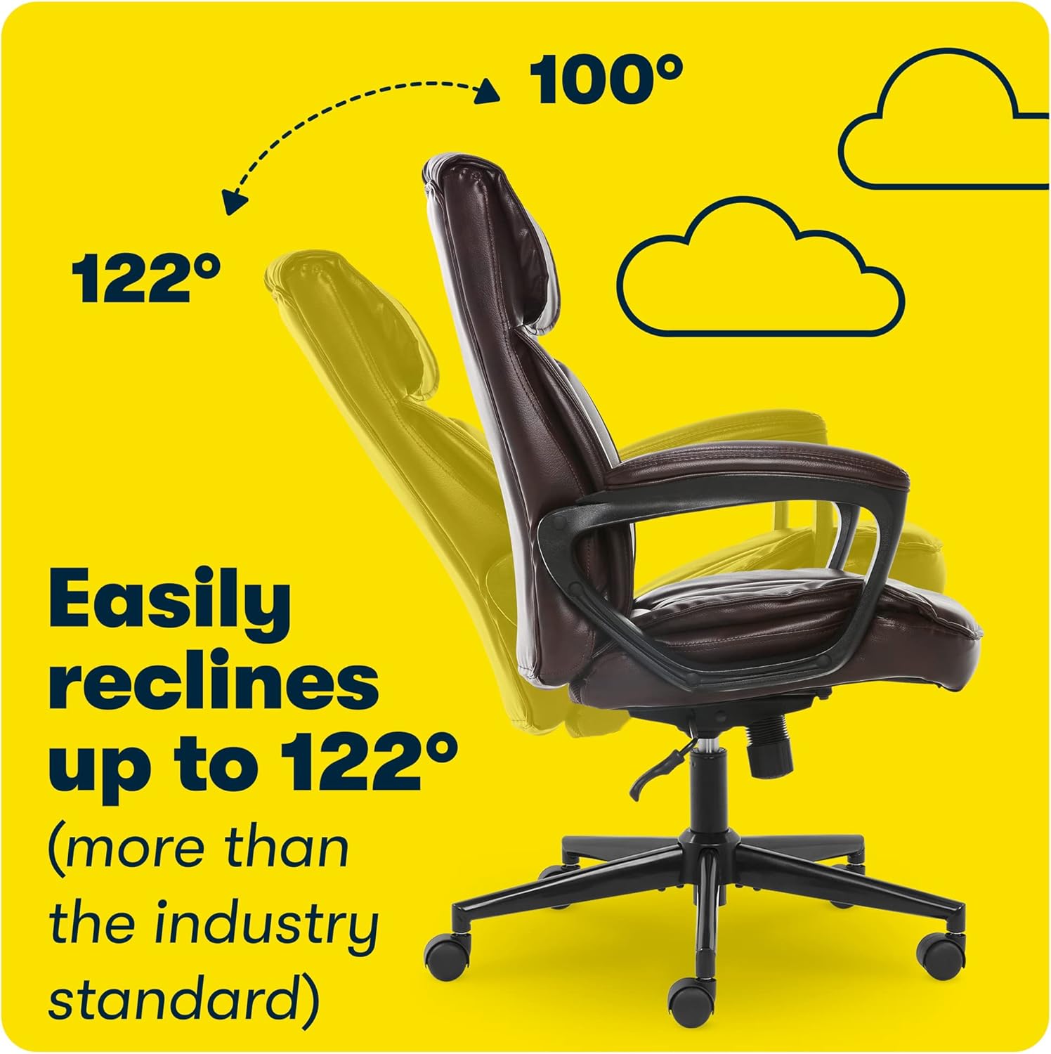 Serta® Hannah Executive Home Office Desk Chair, Ergonomic Mid-Back with Lumbar Support, Firm Seat Cushion, Layered Body Pillows, Padded Armrests, Swivel Base, Easy Assembly, Bonded Leather, Brown