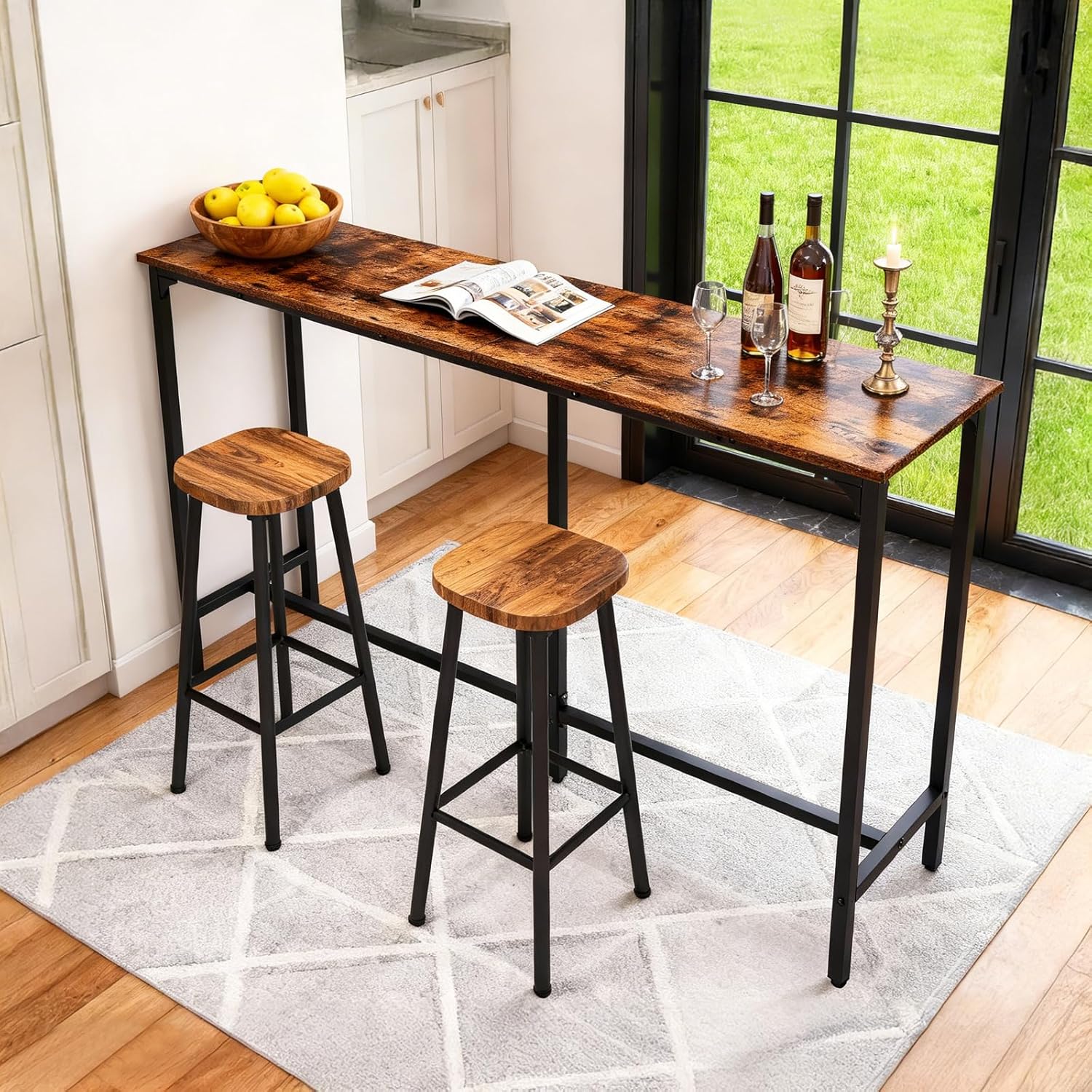 Karl home 71" Bar Table, Narrow Long High Top Dining Table with Upgraded Triangular Support for Stability, Industrial Counter Height Bar Table for Small Space, Behind Sofa, Kitchen, Rustic Brown