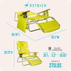 Ostrich the Deluxe 3N1 Lightweight Lawn Beach Reclining Lounge Chair with Footrest, Outdoor Furniture for Patio, Balcony, Backyard, or Porch, Lime