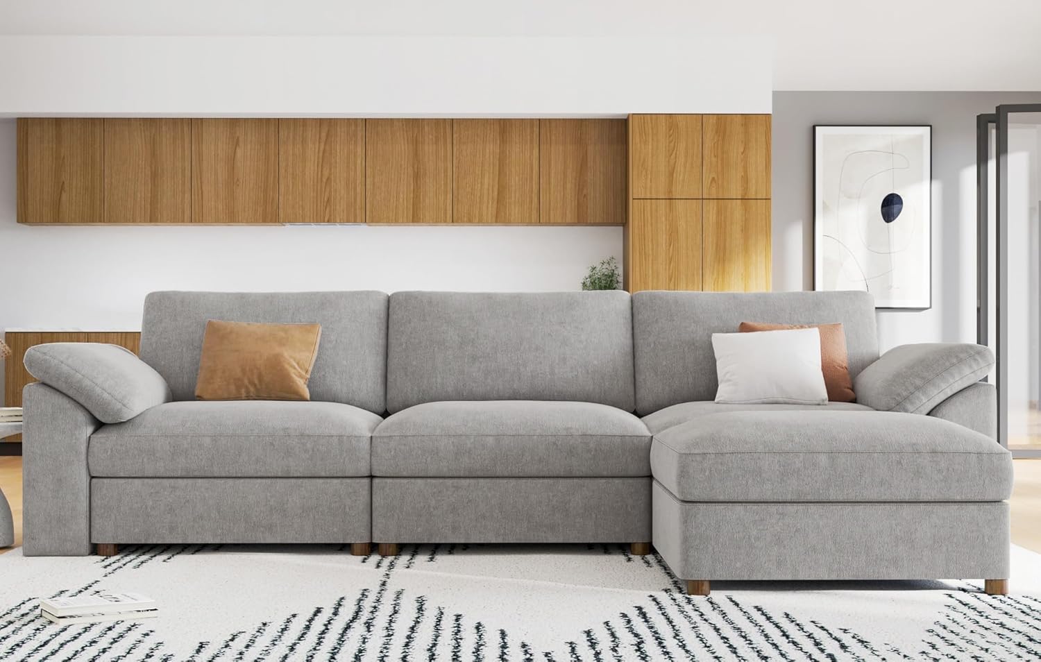 EASE MOOSE Oversized L Shape Sectional Modular Sofa,Wide Deep seat Sectional Sofa,FSC Certified Comfortable Chenille Grey Cloud Modular Sofa