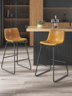 Bar Stools Set of 4, 26 Inches Counter Height Bar Stools with Back, Modern Faux Leather Barstools with Metal Legs and Footrest, Bar Chairs for Kitchens Island (Whiskey Brown)