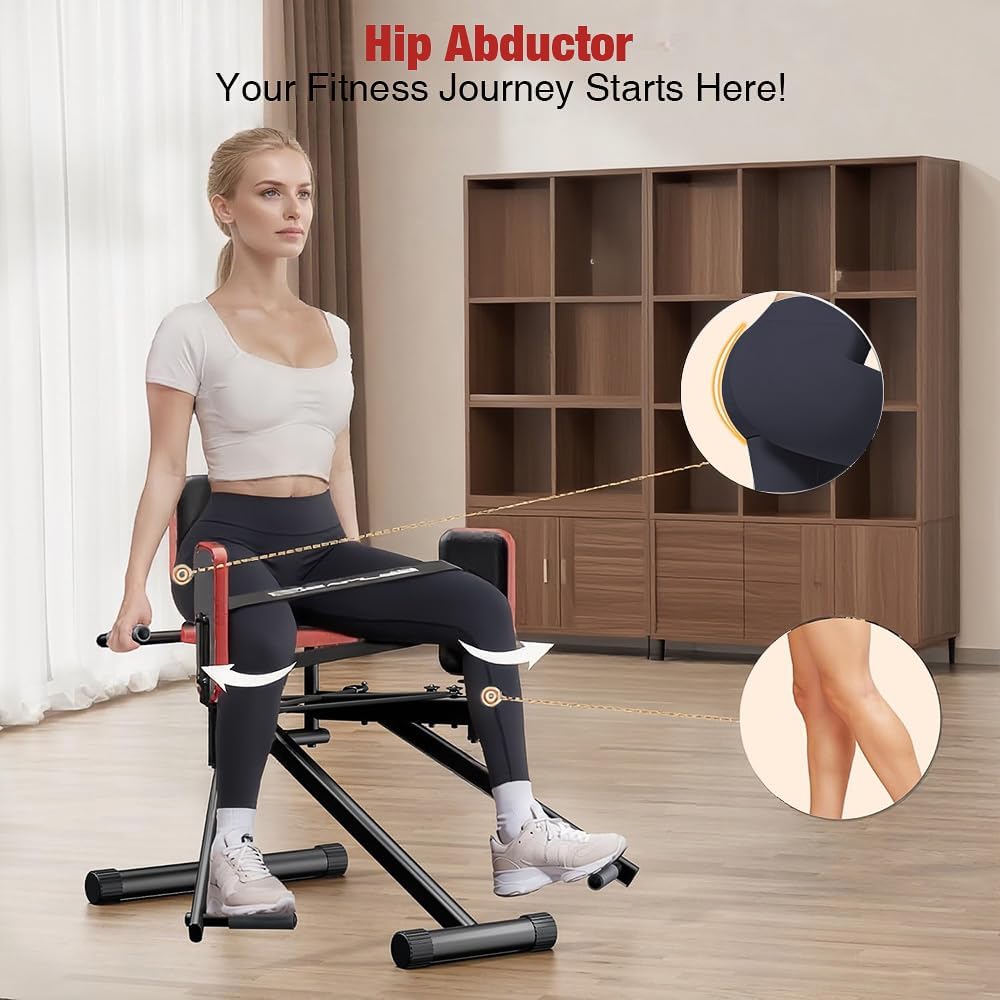 Hip Abduction & Glute Exercise Machine – Home Gym Thigh and Booty Workout Equipment for Women & Men – Compact Abductor Trainer with Adjustable Resistance & 35 lb Resistance Band