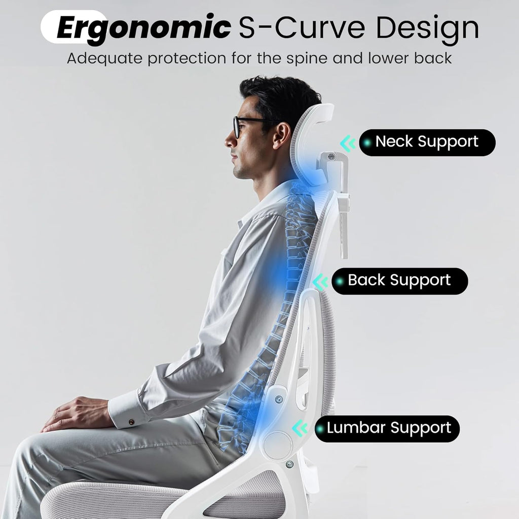 Fizzin Ergonomic Office Chair, 400 LBS Desk Chair with Adjustable Lumbar Support, High Back Breathable Mesh Computer Chair Rolling Work Swivel Task Chairs, Comfy Home Office Desk Chair (Gray)