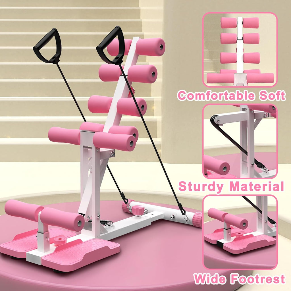 Deep Squat Machine for Home Gym, Pink, Glutes and Core Trainer with Resistance Bands, Squat Assist for Legs Workout