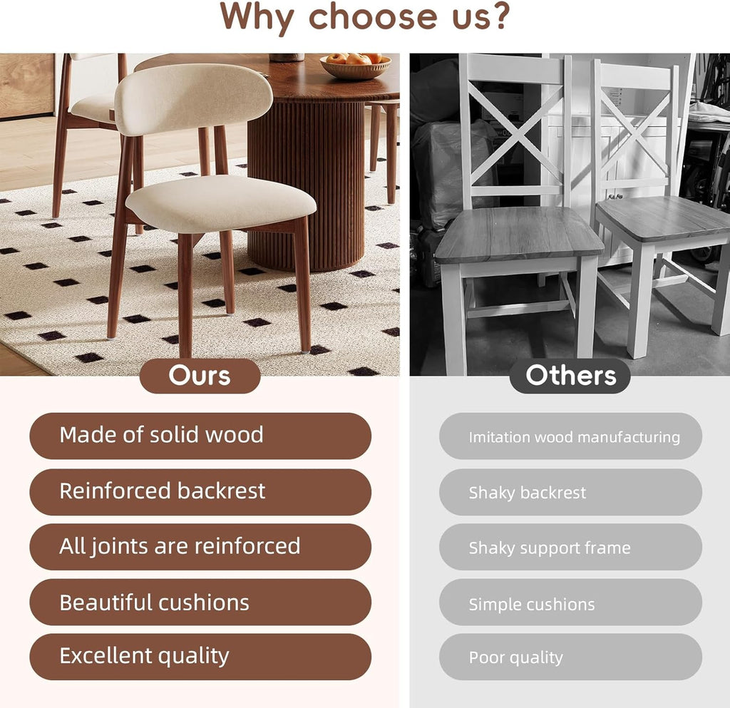 Wood Dining Chairs Set of 4, Modern Kitchen Chair, Upholstered Dining Chair with Ergonomic Backrest and Non-Slip Foot Pads, Farmhouse Dining Chairs Very Strong (Beige)