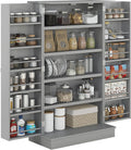HOMCOM 41" Kitchen Pantry Storage Cabinet, Freestanding Kitchen Cabinet with 12 Door Shelves, Double Doors, 5-Tier Shelving and Adjustable Shelves, Gray