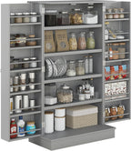 HOMCOM 41" Kitchen Pantry Storage Cabinet, Freestanding Kitchen Cabinet with 12 Door Shelves, Double Doors, 5-Tier Shelving and Adjustable Shelves, Gray