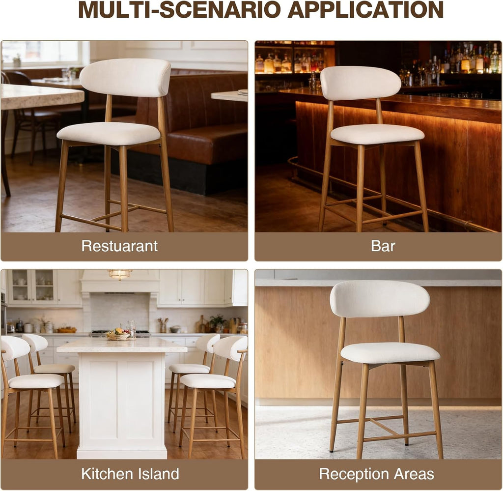 AQO Counter Height Bar Stools Set of 4, Upholstered Counter Stools Modern Barstools with Metal Legs for Kitchen Island Dining Room, Beige